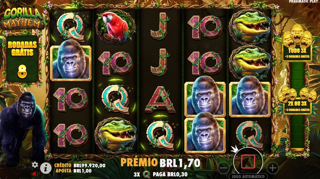 Gorilla Mayhem, jogo de ação, Pragmatic Play, dicas de jogo, gráficos impressionantes